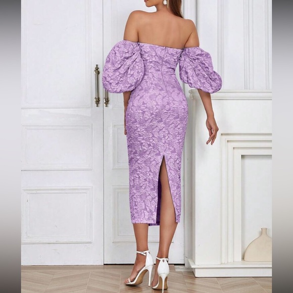 Luxe floral jacquard off shoulder party formal evening dress - Picture 11 of 15